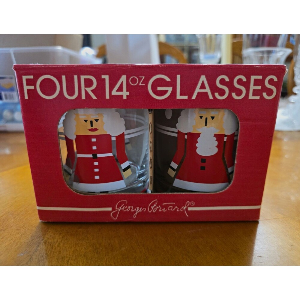 Georges Briard Christmas Santa Pattern 14 oz Tumbler Glasses Set of 4
